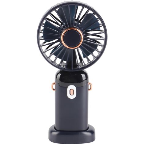 Ventilador USB plegable con pantalla digital, mango ergonómico, carcasa de ABS/PC, tamaño pequeño, color azul, 3000 mAh, difusor de aromas y cable.
