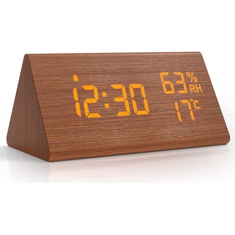 Digitaler LED-Wecker – Holzdesign mit Sprachsteuerung, Schlummerfunktion, Datums- und Temperaturanzeige, ideal für Schlafzimmer oder Büro (1/5)