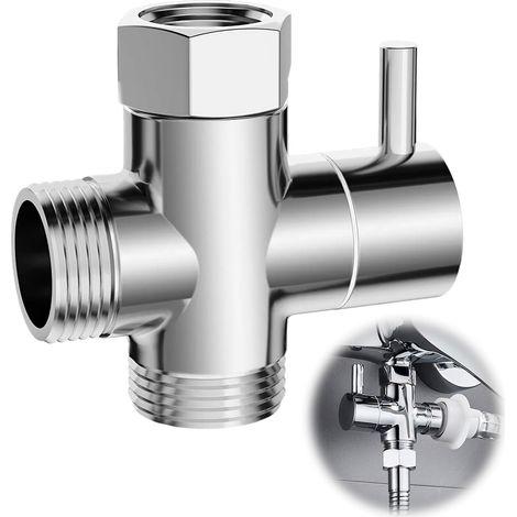 3 Voies Soupape en Laiton G1/2", Inverseur Douche Mitigeur Chromé, Robinet wc 3 Voies Pour Salle de Bain et Cuisine (1/5)