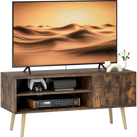 Brown TV Stand for 55-Inch TVs with Open Shelves and Cable Management,Modern Entertainment Center