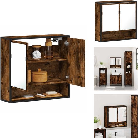 Bad-Spiegelschrank Räuchereiche 65x20x60 cm Holzwerkstoff - Spiegelschrank - Spiegelschränke - Badschrank Mit Spiegel - Badezimmerschrank Mit Spiegel (1/5)