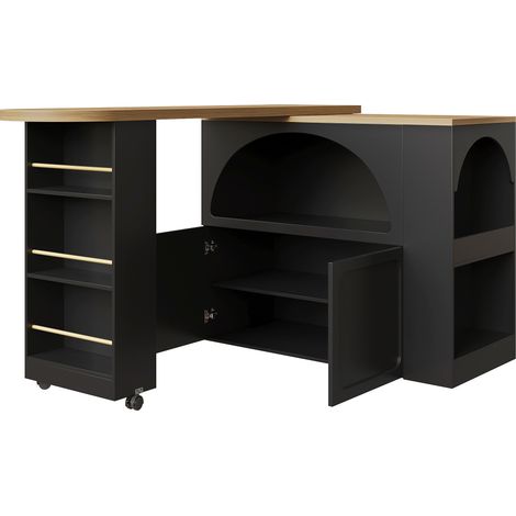 Ausziehbarer Bartisch mit Stauraum und Rollen, MDF Schwarz 135-205 x 39 x 100 cm (1/5)
