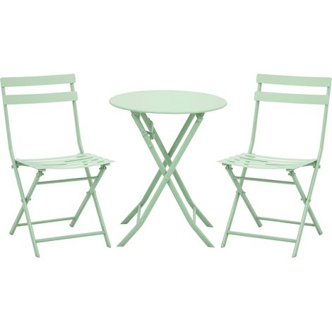 Outsunny 3-tlg. Gartenset Garnitur Balkonmöbel Set Bistrotisch mit 2 Stühlen  für Hof Garten klappbar Grün