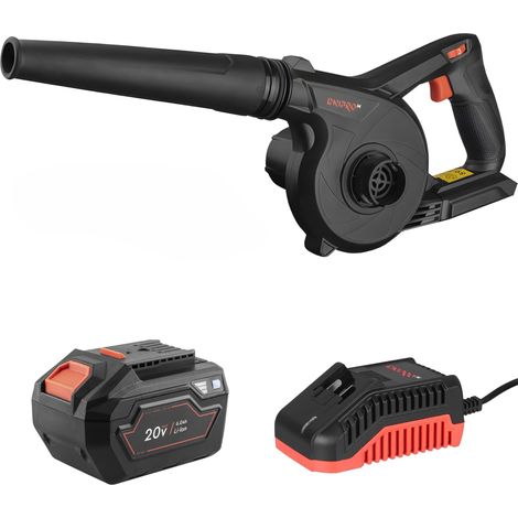 Soplador de Hojas a Batería DVB-200 Dnipro-M, Ligero 1 kg, hasta 240 km/h Potencia, Incluye Batería 6Ah y Cargador, para Hojas y Residuos Jardín (1/5)