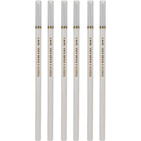6 Pcs White Charcoal Pencil Non Toxic Environmentally Friendly Sketch Soft Medium Hard High Gloss White Sketch Pencil Set (1/5)