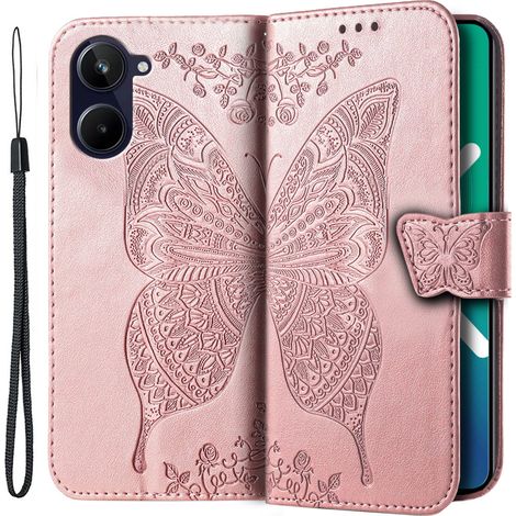 Custodia a libro con farfalla per Realme 10 4G, oro rosa (1/4)