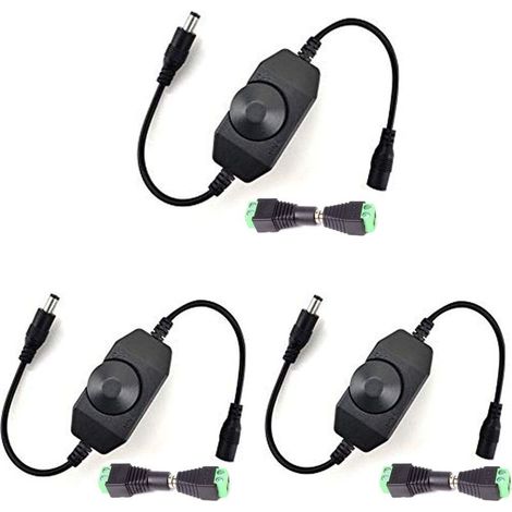 Lot de 3 variateurs LED DC 12V-24V, variateurs rotatifs pour ruban LED traversant 2A, connecteurs jack 5,5x2,1 mm. (1/5)