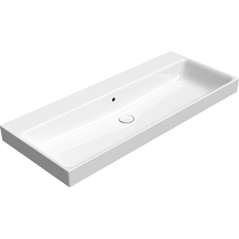 Lavabo en céramique NUBES 120x50cm, sans trou pour robinetterie, blanc ExtraGlaze (1/3)