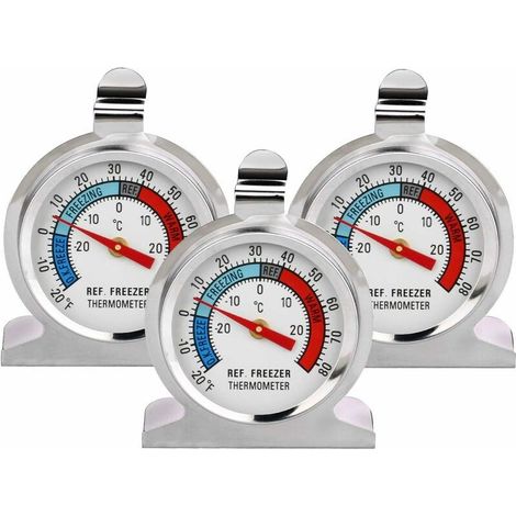 3 PCS Thermomètre Réfrigérateur Grand Cadran en Acier Inoxydable de Température pour Congélateur Refroidisseur avec Crochet Suspension et Support (1/5)