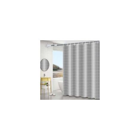 Tenda da doccia lavabile, impermeabile e antimuffa con ganci, fantasia a quadri grigi, 120 cm x 200 cm - Crezuo (1/4)
