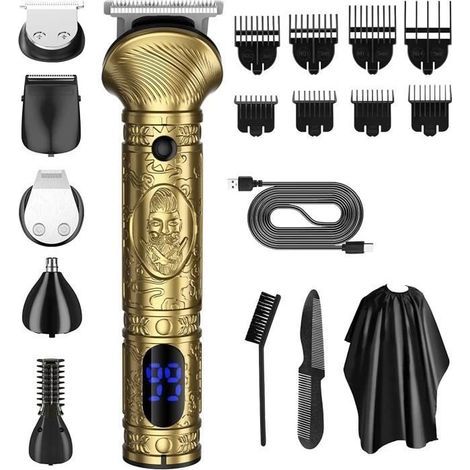 6-in-1 Profi-Haar- und Barttrimmer-Set für Herren, elektrischer Bartrasierer mit 3 Scherköpfen, LCD-Display (1/4)