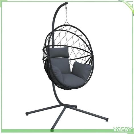 Chaise suspendue en forme d'œuf - FAFEICY - 4007402 - Anthracite - Cadre acier - Coussin amovible (1/5)