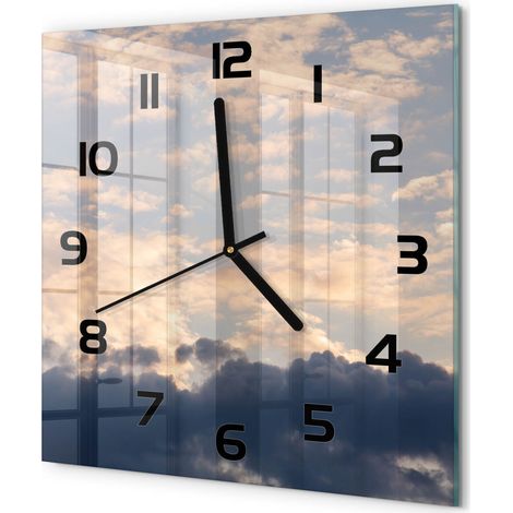 Horloge Murale Carrée Décoration Cuisine en Verre Trempé Silencieuse Moderne Nuages dans le ciel 30x30 cm (1/5)