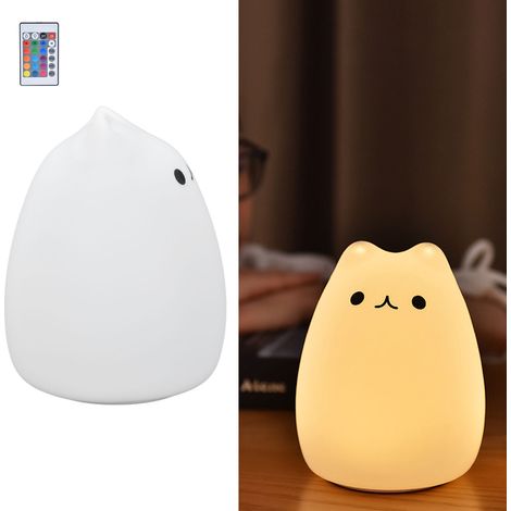 Silikon-Nachtlicht für Babys mit Fernbedienung, USB-aufladbar, sieben Farben und variabler Helligkeit, beliebtes LED-Katzen-Design, ideal zum Stillen und Schlafen. (1/5)