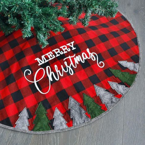 Tapis de sapin de Noël de 122 cm (48 pouces), doux, à carreaux rouges et noirs. (1/5)