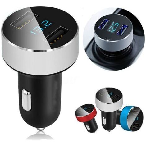 Kfz-Ladeadapter mit zwei Anschlüssen (3,1 A), 12V/24V USB-Zigarettenanzünderstecker, digitales LED-Voltmeter für Handys, Tablets, Kameras und weitere Ladegeräte, Silber (1/4)