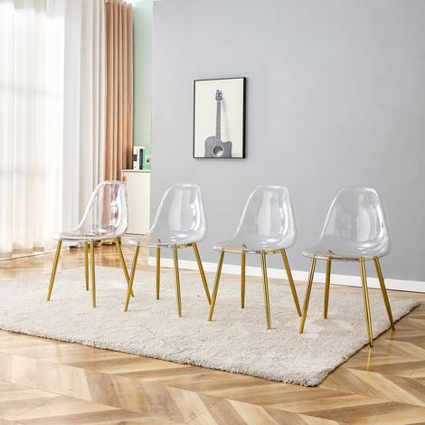 MEUBLIV Chaise de salle à manger transparente 83 cm – pieds dorés, lot de 4 (1/5)