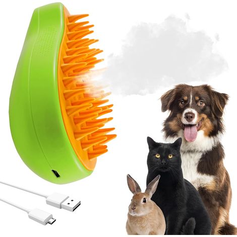 Brosse vapeur 3 en 1 pour chat, brosse de toilettage pour chien, brosse multifonctionnelle rechargeable en silicone pour chat (verte) (1/3)