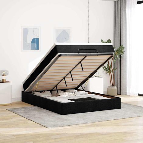 VidaXL Cadre de lit ottoman avec matelas noir 140x190 cm tissu (1/5)
