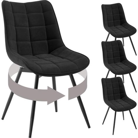 Woltu – Lot de 4 chaises pivotantes en velours noir – Pieds en métal – Hauteur d'assise 45,5 cm – Capacité de charge 150 kg (1/5)