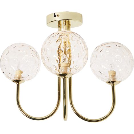 Plafoniera in vetro a 3 luci in metallo con paralumi rotondi pendente beige e oro Shire