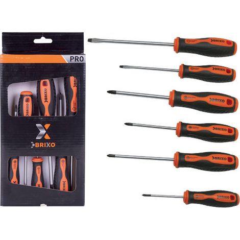 Juego de destornilladores Brixo Work de 6 piezas – Cromo vanadio con mango ergonómico magnético