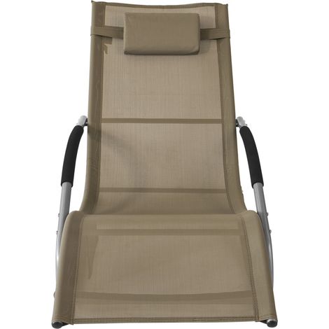 SoBuy Lettino Sdraio da Giardino a Dondolo - Sedia a Dondolo da Esterno in Textilene Marrone con Telaio in Metallo, 150x63x87cm, Lettino Prendisole per Terrazza, Piscina, Patio, OGS28-BR