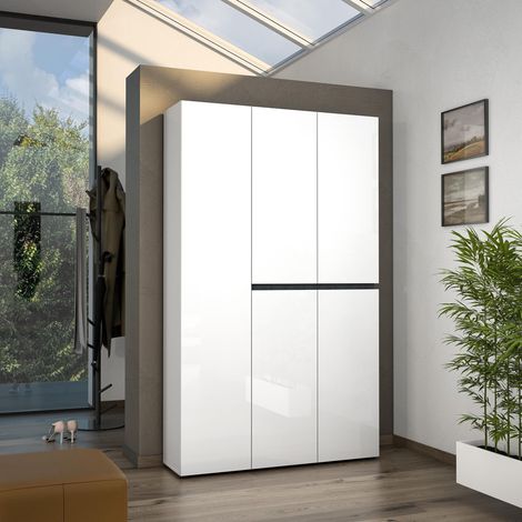 Zapatero Valletta, Mueble para 58 pares, 20 estantes Made in Italy, 5 puertas, 120x34x200h cm Blanco Brillante (1/5)