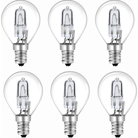 6er-Pack G45-Halogenlampe E14 28 W, dimmbar, Warmweiß 2700 K, transparent, G45-Halogen-Globe-Glühbirne E14, AC 230 V, 370 lm, für Kronleuchter, Wandleuchte, Stehleuchte