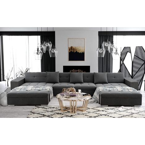 Tendencio – Canapé d'angle panoramique XXL en U – Tissu 100% polyester – Structure bois avec ressorts nosag – Longueur 390 cm – Hauteur 76 cm