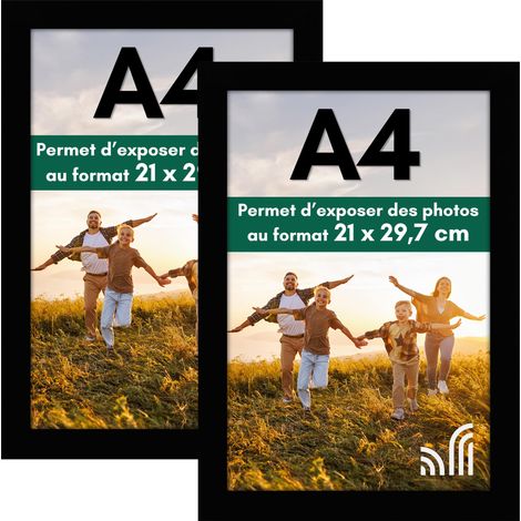 Cadre Photo A4 Noir - Cadre A4 en MDF avec Verre Incassable Poli, Chevalet et Matériel de Suspension Intégré - Format Horizontal et Vertical pour Mur et Dessus de Table - Lot de 2 (1/5)