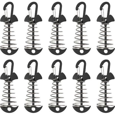 Piquets d'ancrage de pont, lot de 10, en alliage d'aluminium coupe-vent avec boucle à ressort, ancre de camping portable. (1/4)