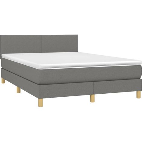 Estructura de cama LED con cabecero con somier colchón 140x190 cm tela gris oscuro TDL0208391
