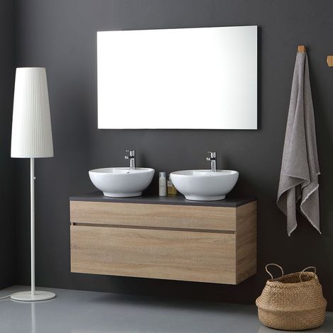 Kiamami Valentina – Meuble de salle de bains suspendu 120cm en chêne naturel – Tiroir sous lavabo avec fermeture soft close – Miroir 120x60 avec cadre en abs — vue 2
