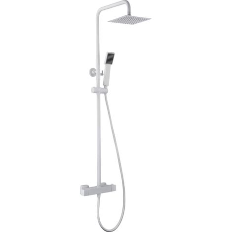 MICE - Conjunto columna de ducha - Barra de ducha termostatica extensible de acero inoxidable con rociador y mango de ducha color Blanco Mate (1/4)