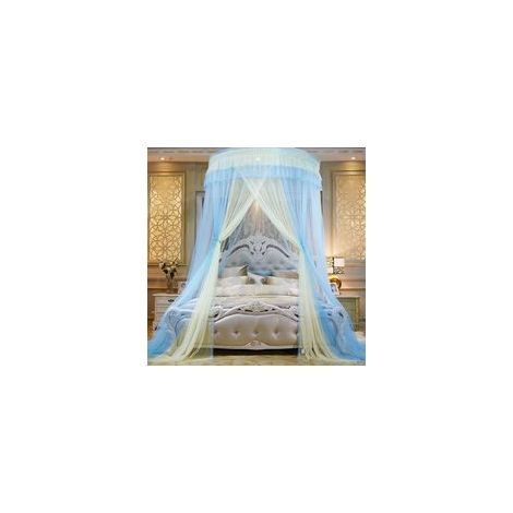 Mosquitera de techo para cama doble, fácil instalación, cúpula plegable con ganchos, azul y beige - 1,8 m - Crezuo