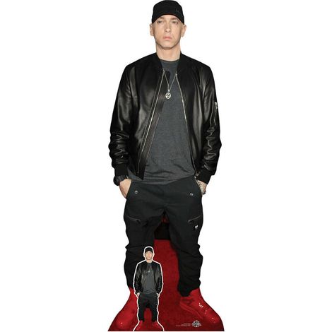 Figurine en carton Eminem rappeur américain en blouson noir et casquette - Haut 196 cm (1/5)