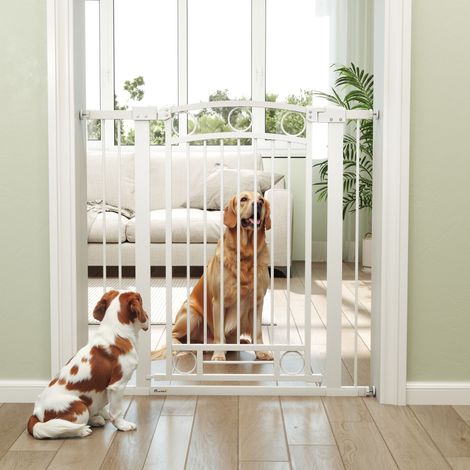 Puerta para Perros con Ancho Ajustable 76-104 cm Barrera de Seguridad para Perros con 2 Extensiones Blanco (1/5)