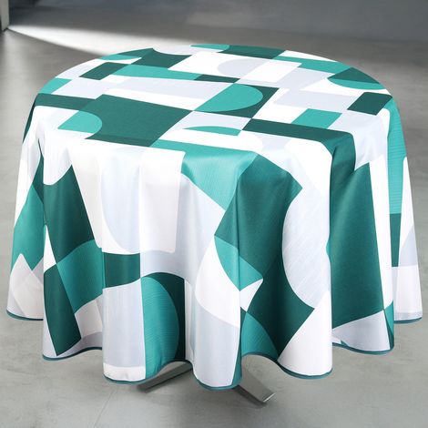 Nappe anti-tâche ronde design géométrique Vert 160x160 cm