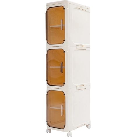 3 Tiers Narrow Bathroom Storage Cabinet Freestanding Storage Unit with 4 Wheels For bathroom, living room, bedroom, office, cafe
