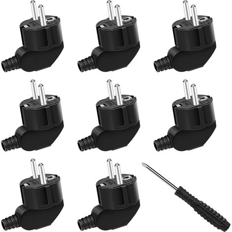 8PCS 250V 16A Prise Electrique Male et 1 Tournevis,Fiches Schuko,Prise Male Etanche Exterieur,Fiche Coudée Fiches Electrique de Mise à la Terre,Appareils Electroménagers aux Luminaires Prises (Nero 8) (1/5)