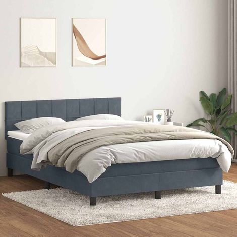 Cama box spring con colchón terciopelo gris oscuro 160x210 cm (1/5)