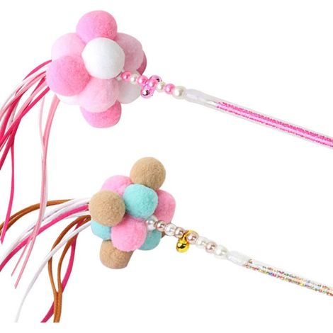 Bardusch-Lot de 2 boules de laine colorées, jouet pour chat avec clochette, franges arc-en-ciel et bâtonnet à mâcher fait main// (1/5)