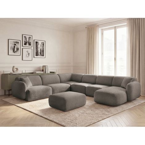 BOBOCHIC - Canapé panoramique fixe modulable ANDA avec 4 chauffeuses, 1 méridienne, 1 angle et 1 pouf Angle gauche  Taupe