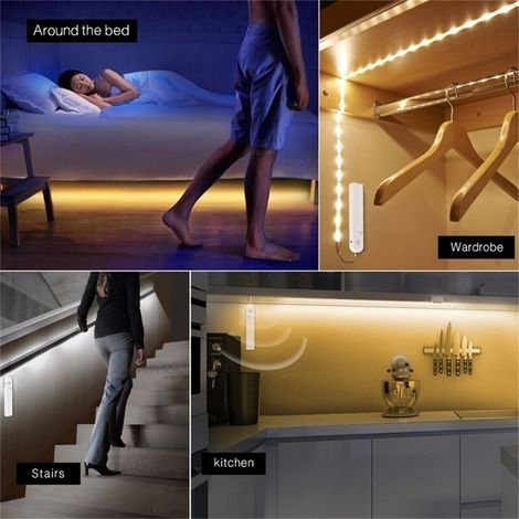 Détecteur de mouvement sans fil 1M 2M 3M - Ruban LED à piles pour éclairage nocturne sous lit, placard, escaliers et couloir