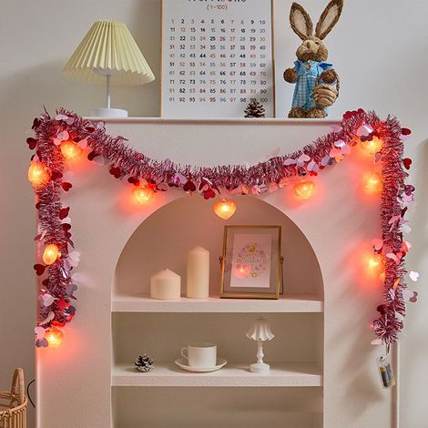 Guirlande En Laine Métallique - Guirlande Lumineuse En Forme De Cœur - LED Chaudes - Décoration Intérieure Pour Cheminée, Porte Et Intérieur - 200 cm - 1 Pièce (1/5)