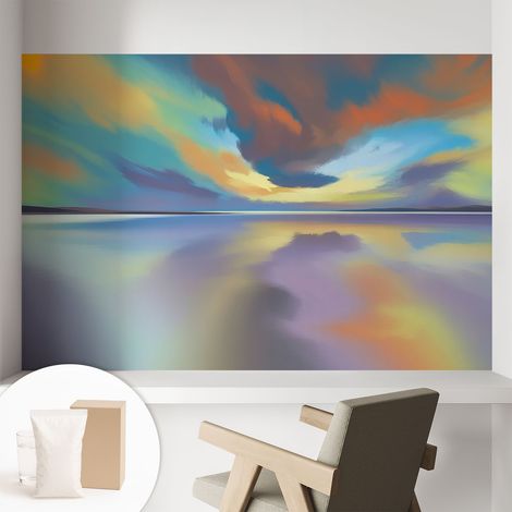 Papier peint intissé décoratif pour salon chambre et cuisine Facile à poser avec colle Coucher de soleil arc-en-ciel 104x70 cm (1/5)