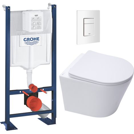 Pack WC Bâti autoportant + WC sans bride SAT + Abattant frein de chute + Plaque Blanc Alpin