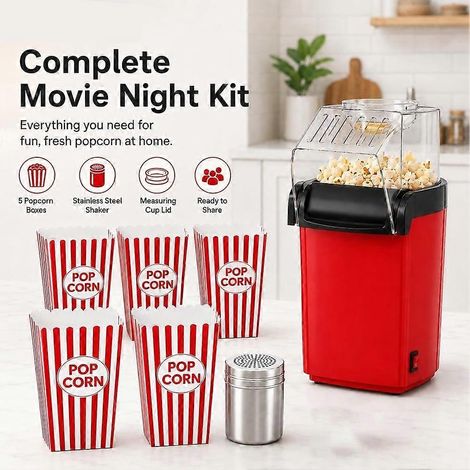 Machine à popcorn à air chaud, machine à popcorn sans huile de 1200 W, avec couvercle doseur, machine à popcorn électrique de 3,5 litres, adaptée aux cinémas (version UE). (1/4)