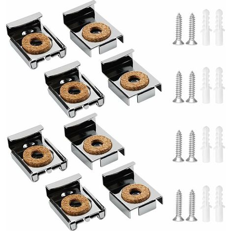 Accroche Miroir Clips de Miroir Attache Miroir Fixation Miroir Mural Clips de Montage Miroir avec Vis et Tubes d'expansion pour Suspensions de Fixation de Miroir，，8Pcs (1/5)